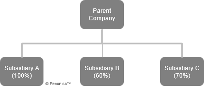 This image shows the relationship between affiliated companies – a parent and its subsidiaries, which together are a company group.